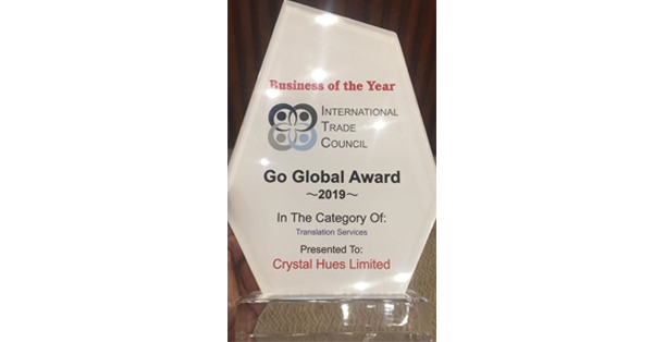 Crystal Hues Awarded Go Global Award 2019 for Translation Services